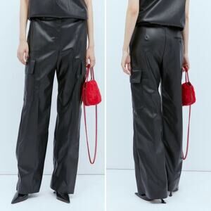 STELLA MCCARTNEY Women's M 42 Cargo Vegan Leather Wide Leg Luxury Pants Workwear